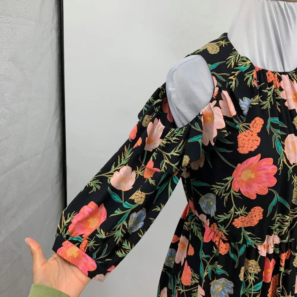 Kate Spade Dress Womens 00 Blossom Floral Cold Shoulder Side Zip Ruffled Tiered